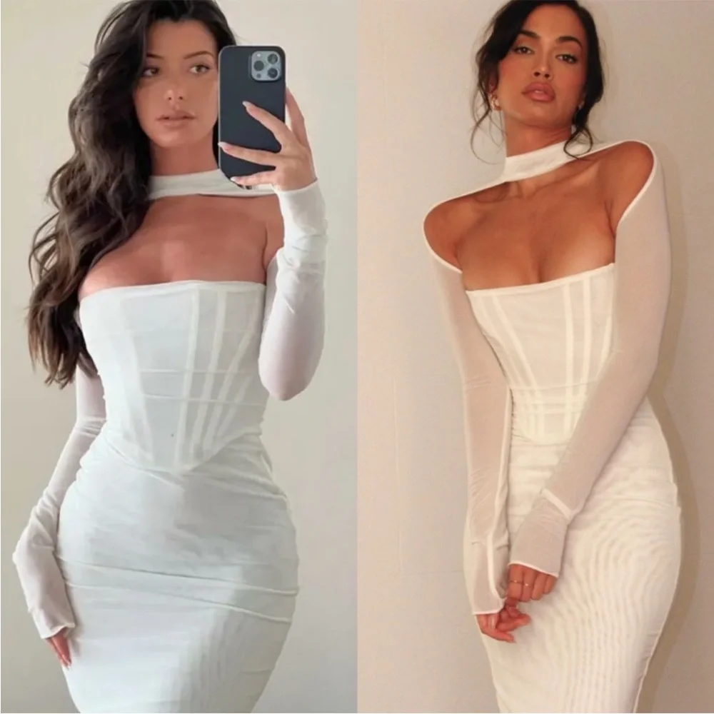 HOUSE OF CB 'Milarose' White Mesh Corset Midi Dress NWOT - Picture 3 of 8